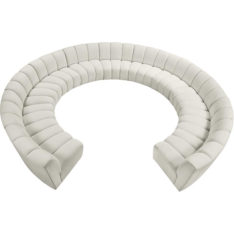 Maklaine 11-Piece Contemporary Velvet Modular Sectional in Cream