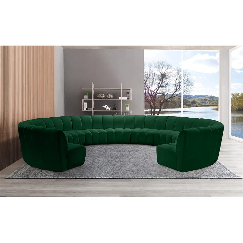 Maklaine 11-Piece Contemporary Velvet Modular Sectional in Green