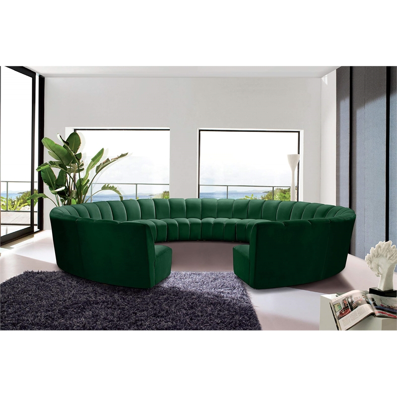 Maklaine 12-Piece Contemporary Velvet Modular Sectional in Green