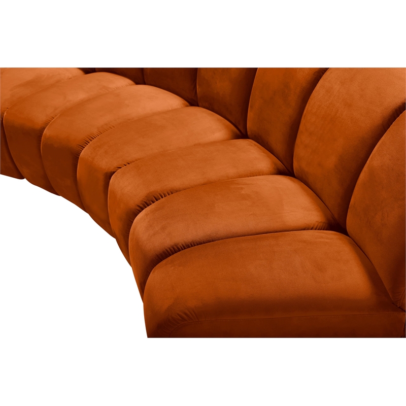 Maklaine 10-Piece Contemporary Velvet Modular Sectional in Mahogany