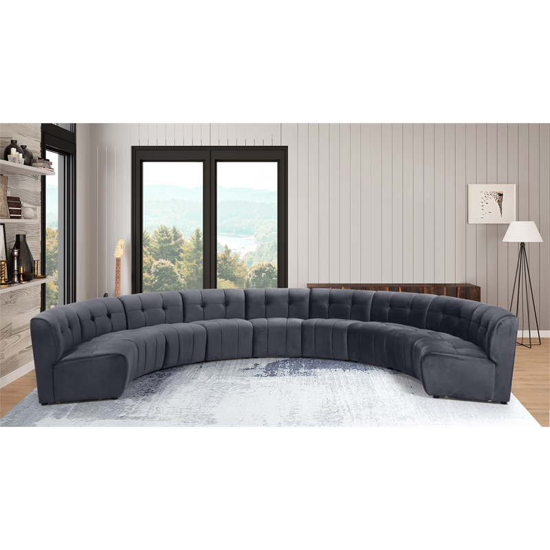 Maklaine 9-Piece Modular Contemporary Velvet Sectional Sofa in Gray