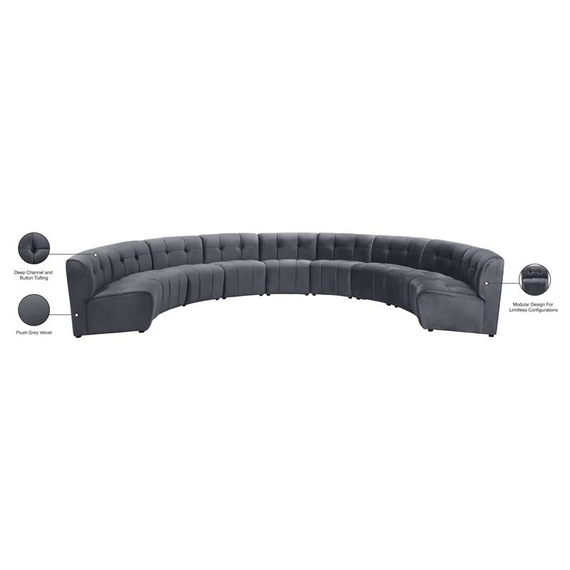 Maklaine 9-Piece Modular Contemporary Velvet Sectional Sofa in Gray