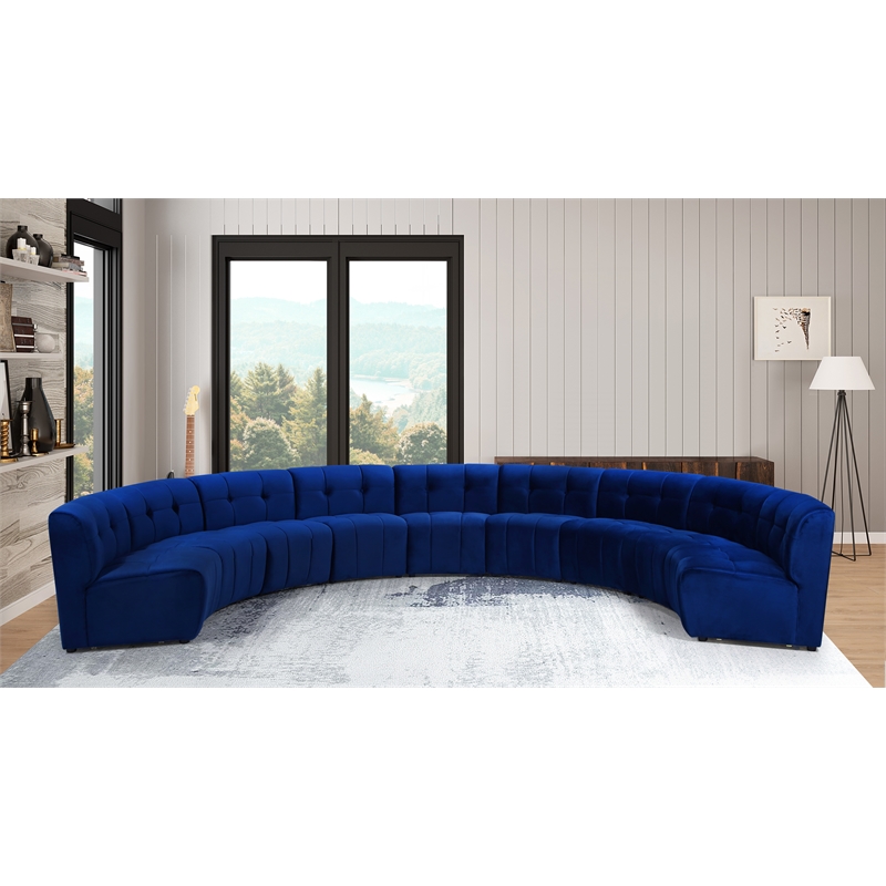 Maklaine 9-Piece Modular Contemporary Velvet Sectional Sofa - Navy
