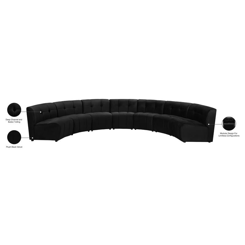 Maklaine 7-Piece Modular Contemporary Velvet Sectional Sofa in Black