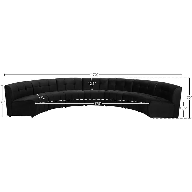 Maklaine 7-Piece Modular Contemporary Velvet Sectional Sofa in Black