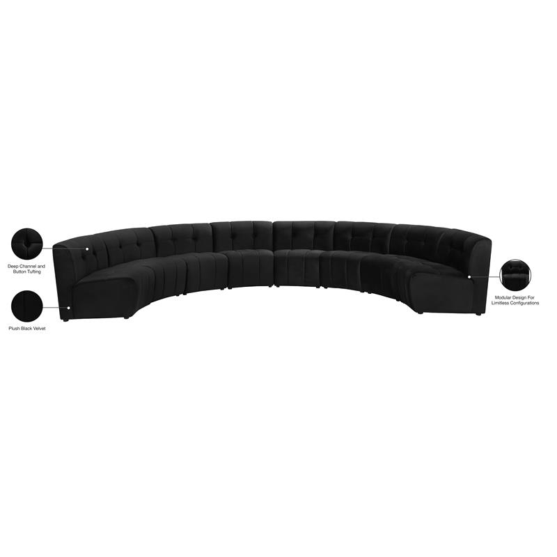 Maklaine 8-Piece Modular Contemporary Velvet Sectional Sofa - Black