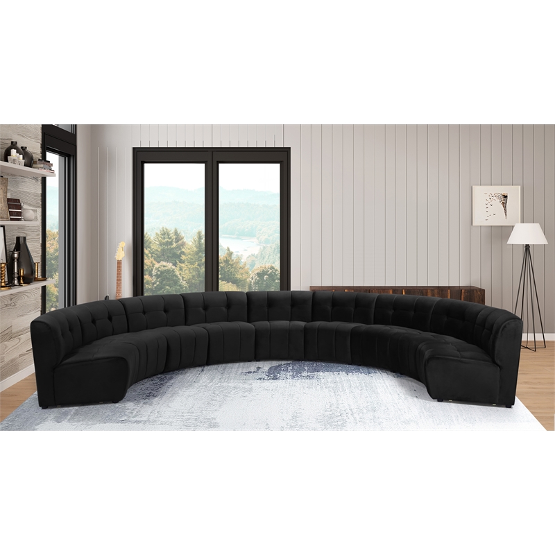 Maklaine 9-Piece Modular Contemporary Velvet Sectional Sofa in Black