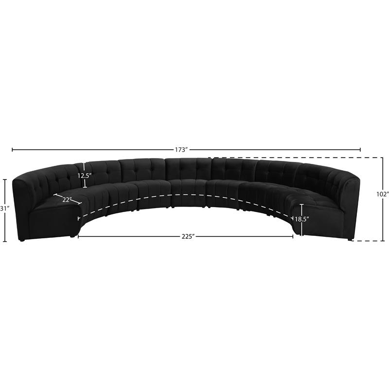 Maklaine 9-Piece Modular Contemporary Velvet Sectional Sofa in Black