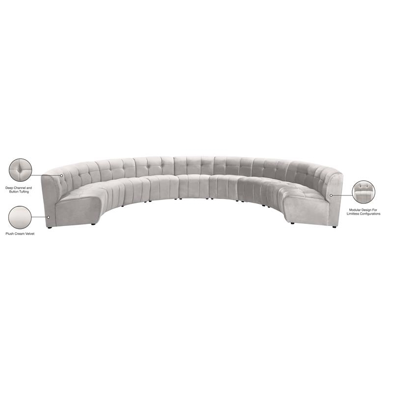 Maklaine 9-Piece Modular Contemporary Velvet Sectional Sofa in Cream