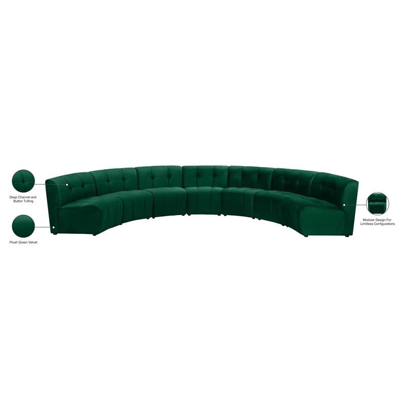 Maklaine 7-Piece Modular Contemporary Velvet Sectional Sofa in Green