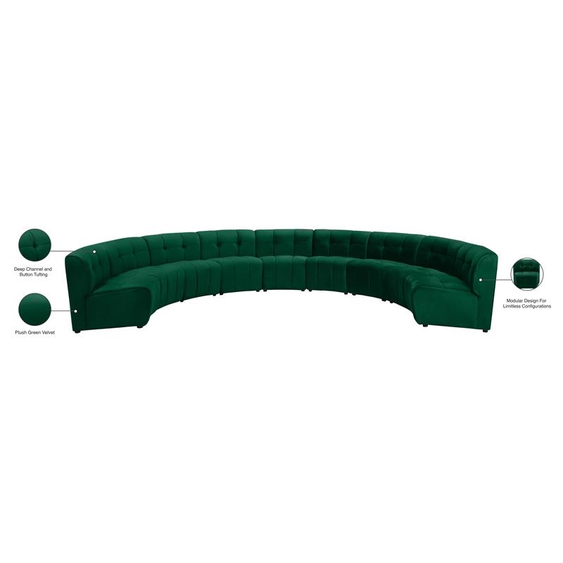 Maklaine 9-Piece Modular Contemporary Velvet Sectional Sofa in Green