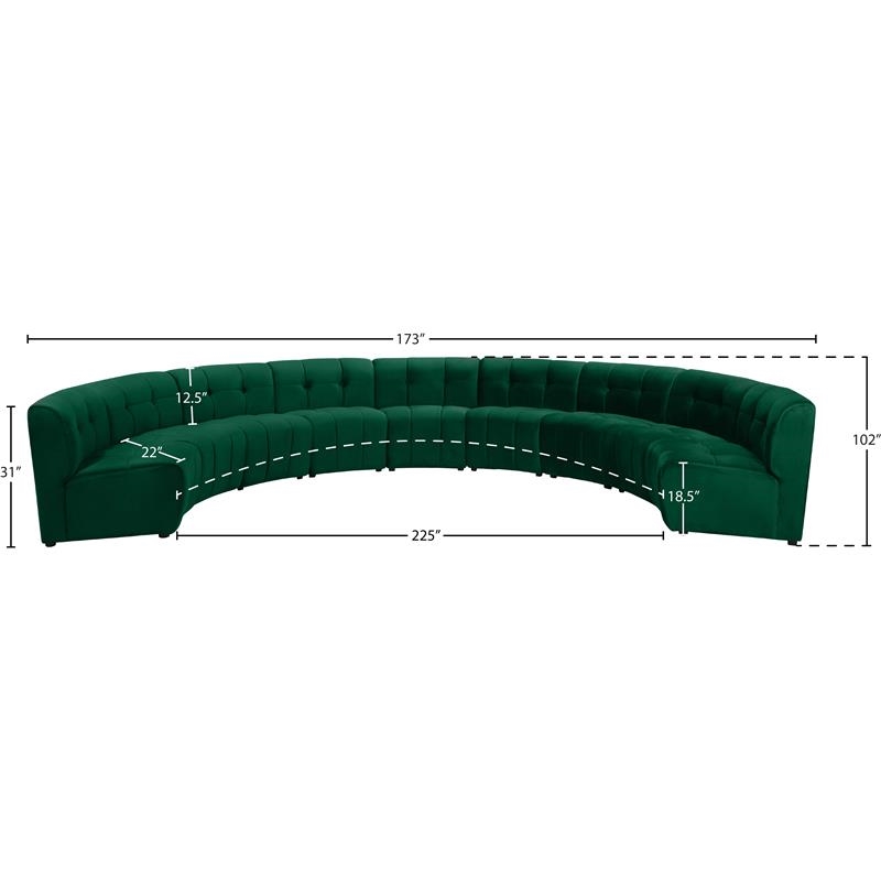 Maklaine 9-Piece Modular Contemporary Velvet Sectional Sofa in Green