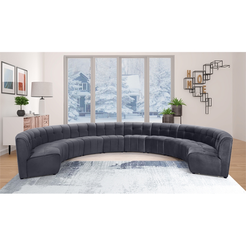 Maklaine 10-Piece Modular Contemporary Velvet Sectional Sofa in Gray