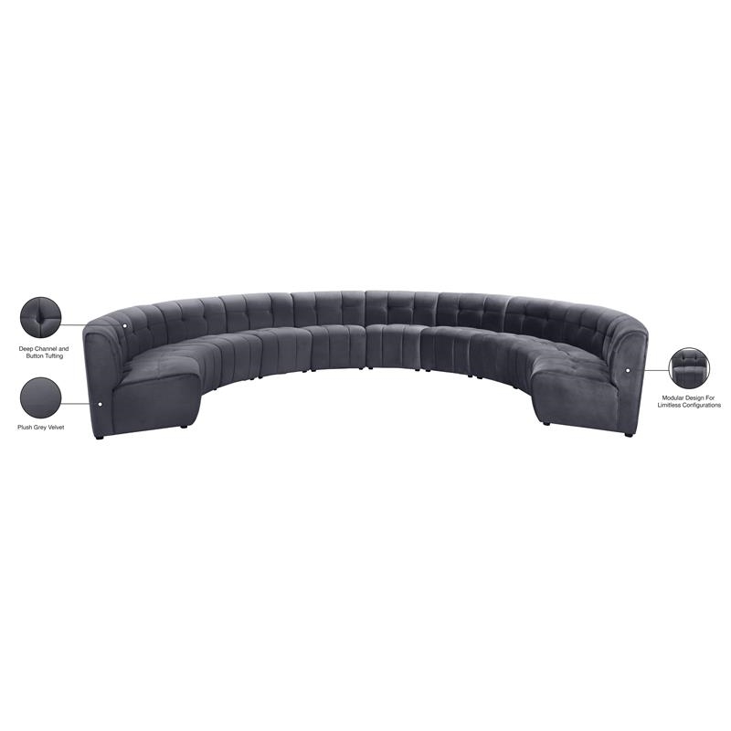 Maklaine 10-Piece Modular Contemporary Velvet Sectional Sofa in Gray