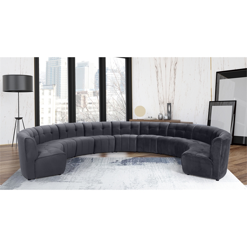 Maklaine 11-Piece Modular Contemporary Velvet Sectional Sofa in Gray