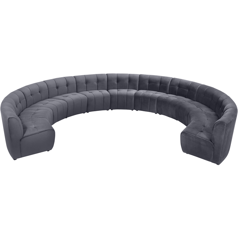 Maklaine 11-Piece Modular Contemporary Velvet Sectional Sofa in Gray
