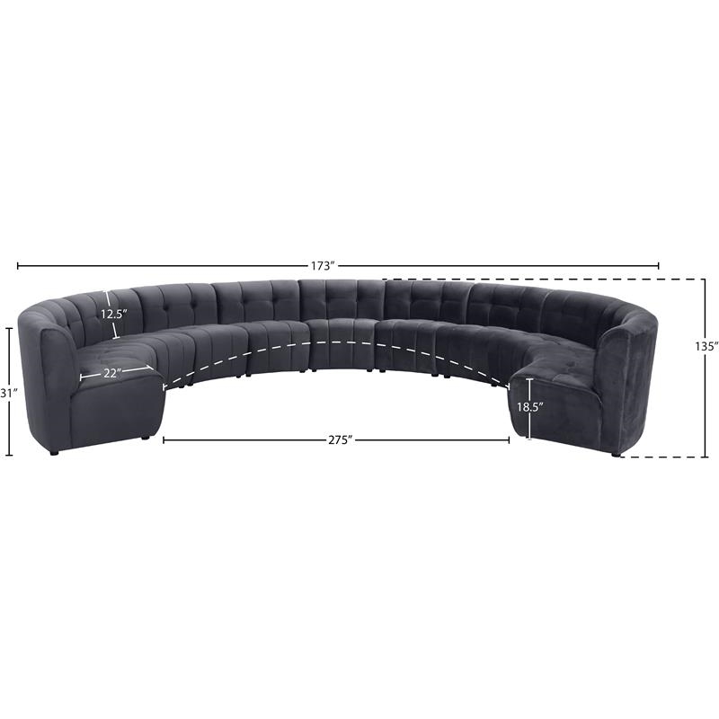 Maklaine 11-Piece Modular Contemporary Velvet Sectional Sofa in Gray