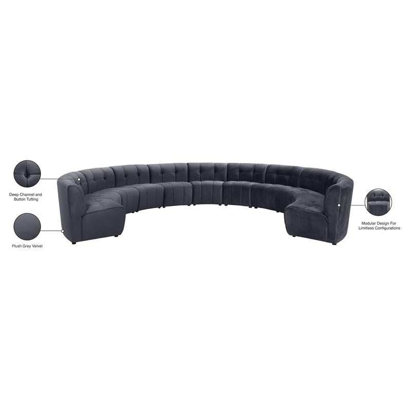 Maklaine 12-Piece Modular Contemporary Velvet Sectional Sofa in Gray