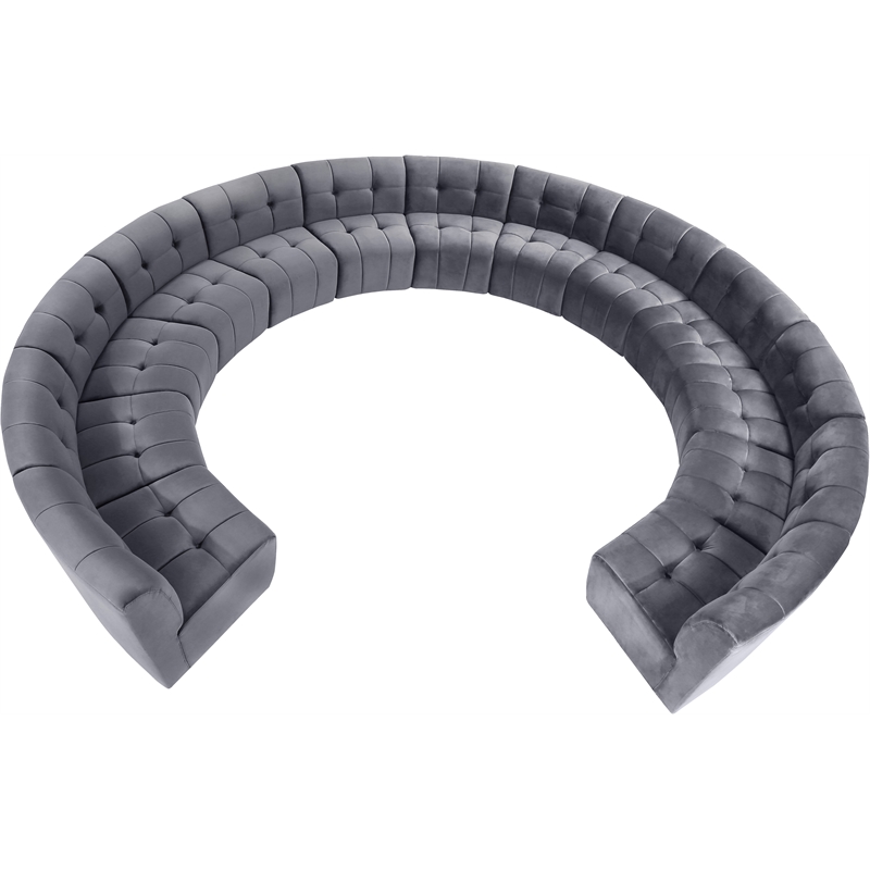 Maklaine 13-Piece Modular Contemporary Velvet Sectional Sofa in Gray