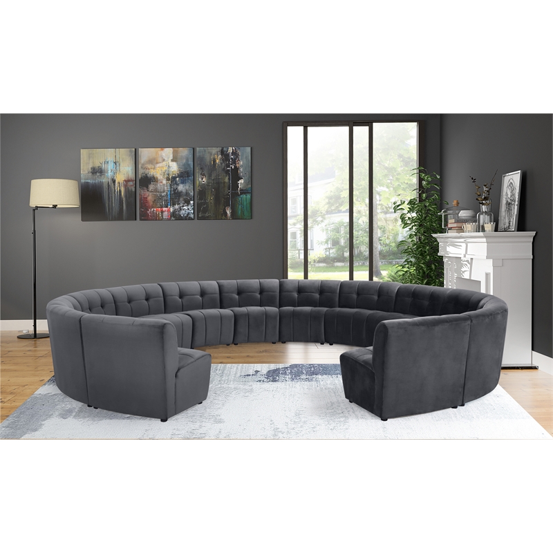 Maklaine 14-Piece Modular Contemporary Velvet Sectional Sofa in Gray