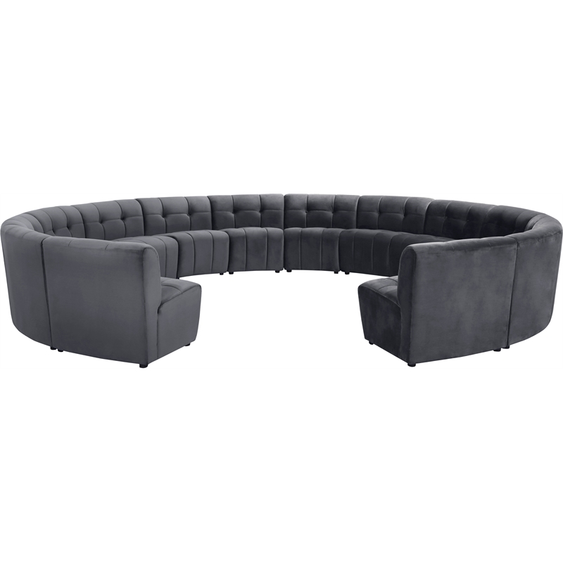 Maklaine 14-Piece Modular Contemporary Velvet Sectional Sofa in Gray
