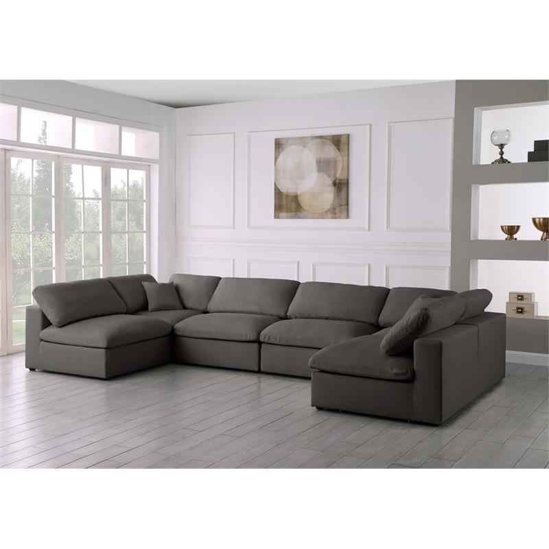 Maklaine Contemporary Grey Velvet Standard Modular Sectional Sofa