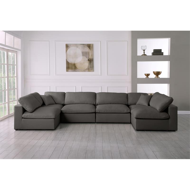 Maklaine Contemporary Grey Velvet Standard Modular Sectional Sofa
