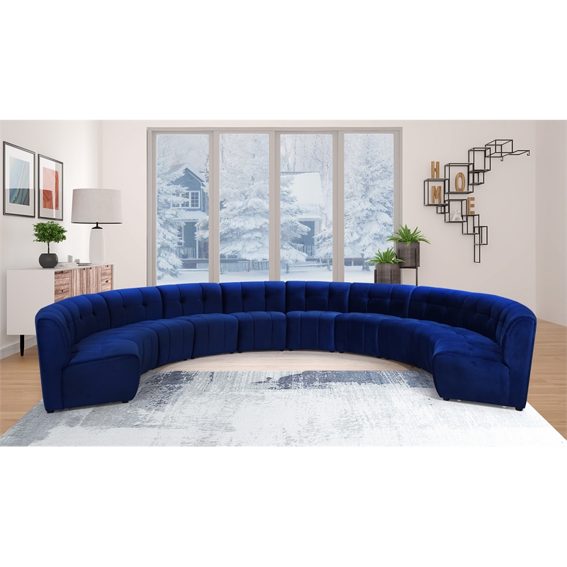 Maklaine 10-Piece Modular Contemporary Velvet Sectional Sofa in Navy