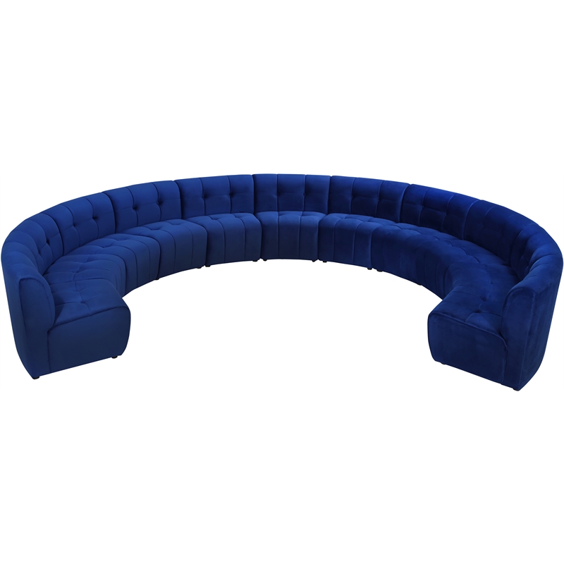 Maklaine 11-Piece Modular Contemporary Velvet Sectional Sofa in Navy