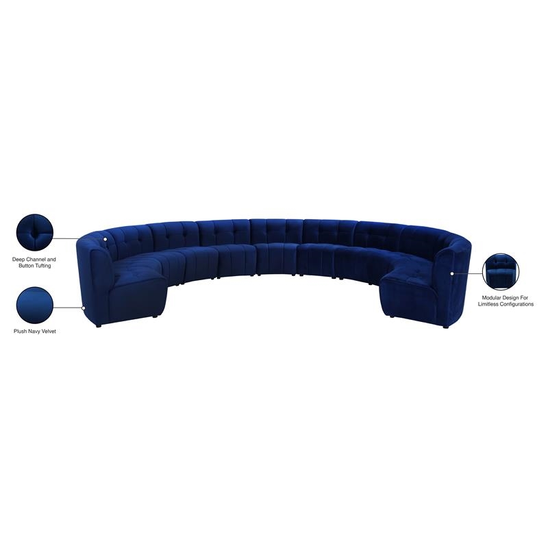 Maklaine 11-Piece Modular Contemporary Velvet Sectional Sofa in Navy