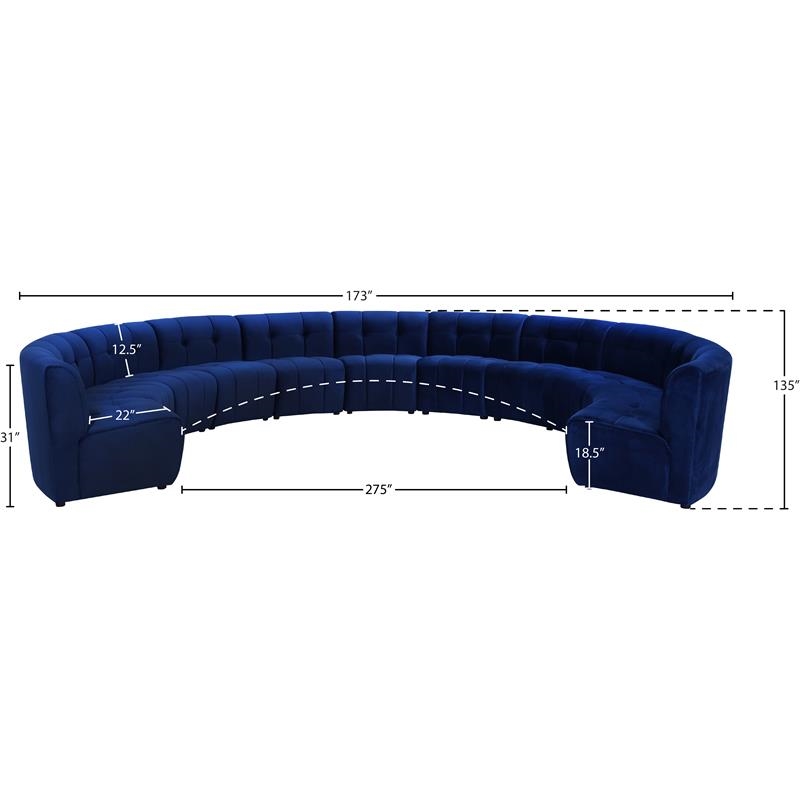 Maklaine 11-Piece Modular Contemporary Velvet Sectional Sofa in Navy