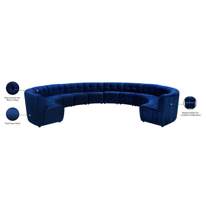 Maklaine 12-Piece Modular Contemporary Velvet Sectional Sofa - Navy