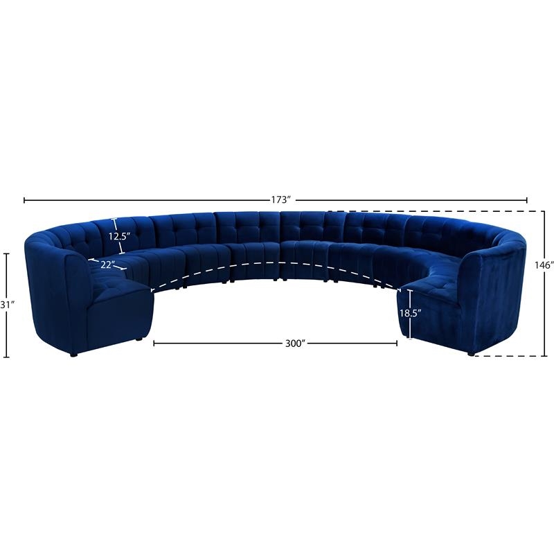 Maklaine 12-Piece Modular Contemporary Velvet Sectional Sofa - Navy