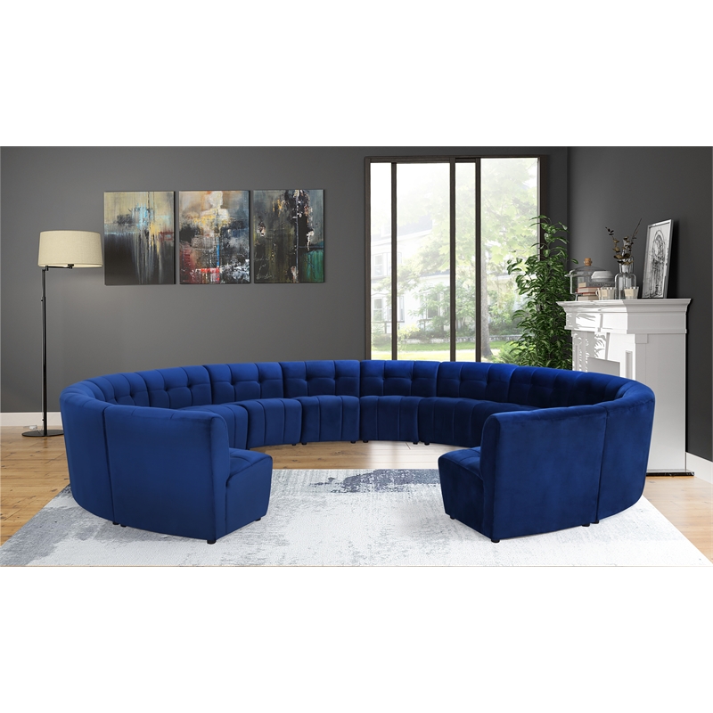 Maklaine 14-Piece Modular Contemporary Velvet Sectional Sofa in Navy