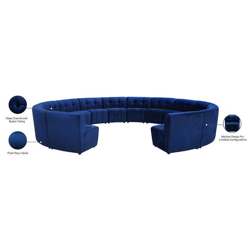 Maklaine 14-Piece Modular Contemporary Velvet Sectional Sofa in Navy