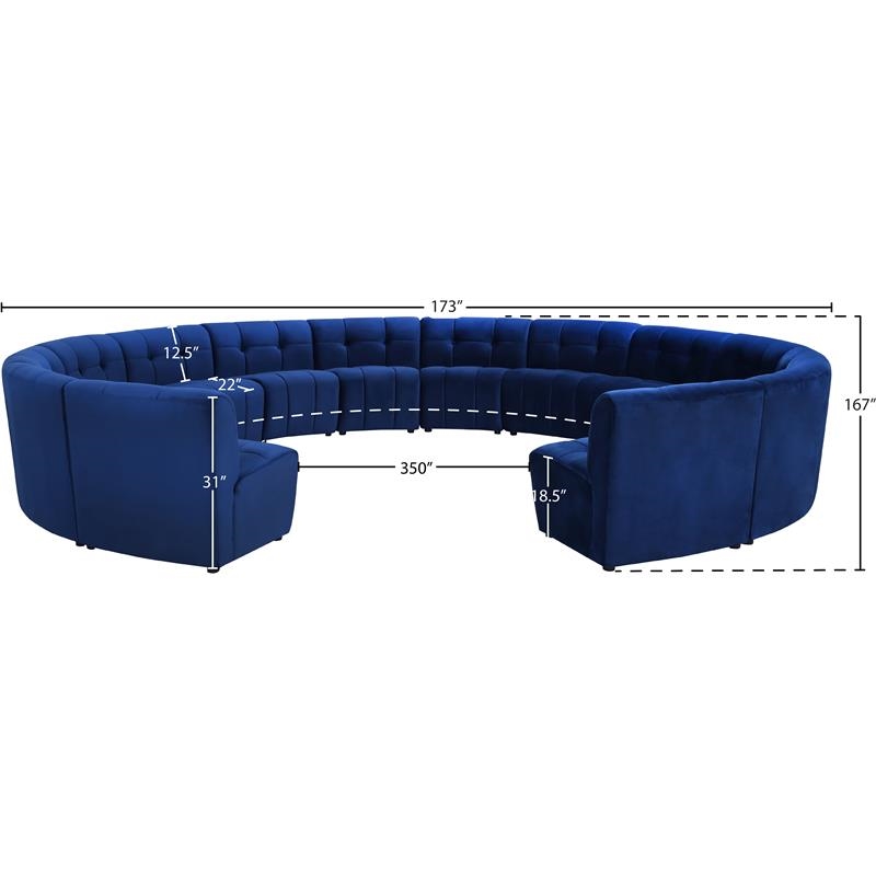 Maklaine 14-Piece Modular Contemporary Velvet Sectional Sofa in Navy