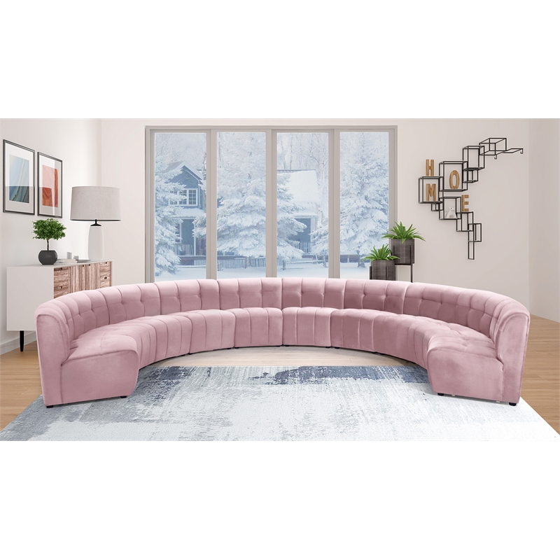 Maklaine 10-Piece Modular Contemporary Velvet Sectional Sofa in Pink
