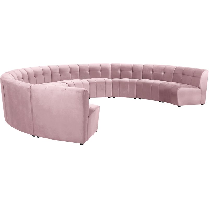 Maklaine 10-Piece Modular Contemporary Velvet Sectional Sofa in Pink