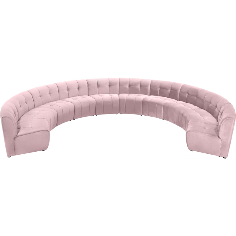 Maklaine 10-Piece Modular Contemporary Velvet Sectional Sofa in Pink