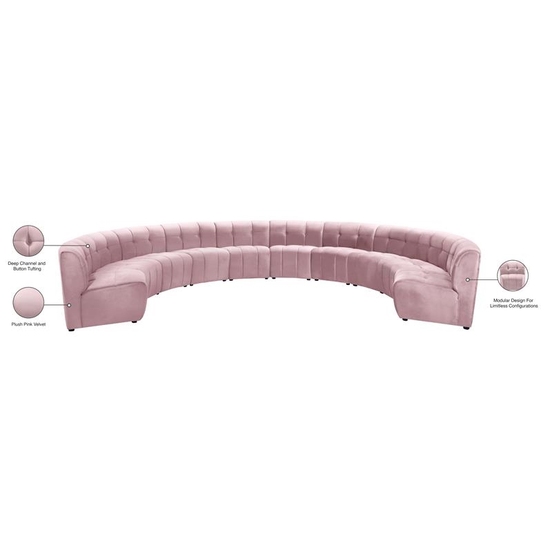 Maklaine 10-Piece Modular Contemporary Velvet Sectional Sofa in Pink