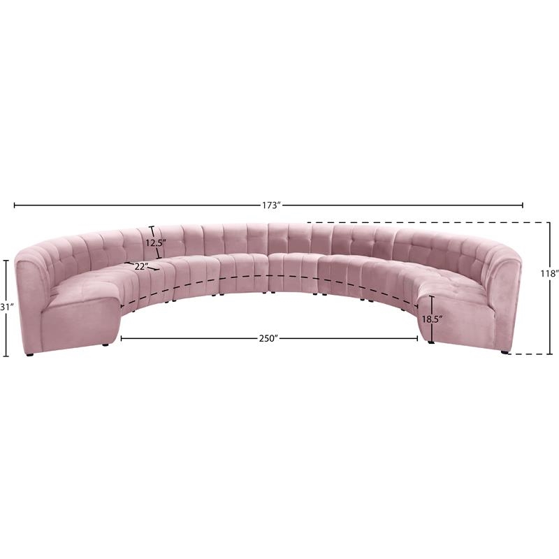 Maklaine 10-Piece Modular Contemporary Velvet Sectional Sofa in Pink