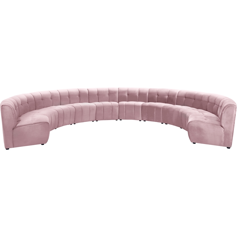 Maklaine 10-Piece Modular Contemporary Velvet Sectional Sofa in Pink