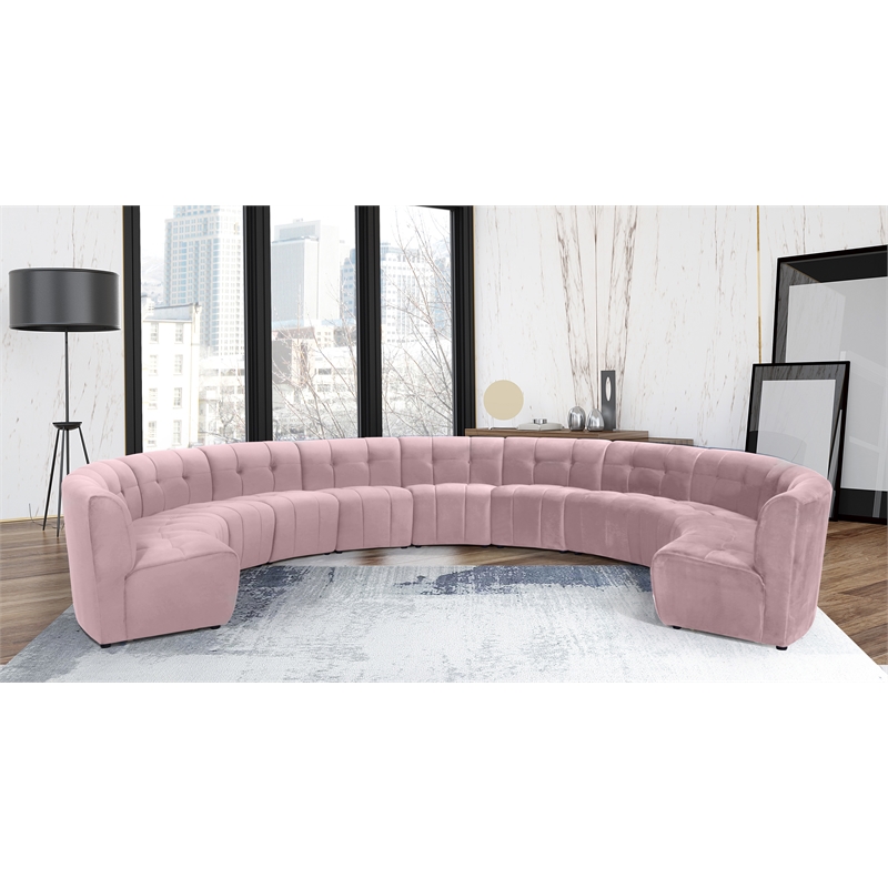 Maklaine 11-Piece Modular Contemporary Velvet Sectional Sofa - Pink
