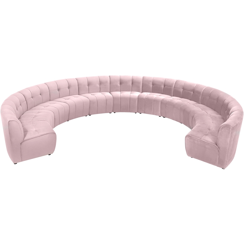 Maklaine 11-Piece Modular Contemporary Velvet Sectional Sofa - Pink