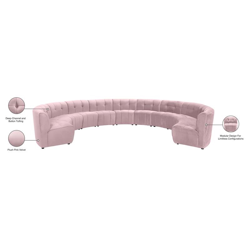 Maklaine 11-Piece Modular Contemporary Velvet Sectional Sofa - Pink