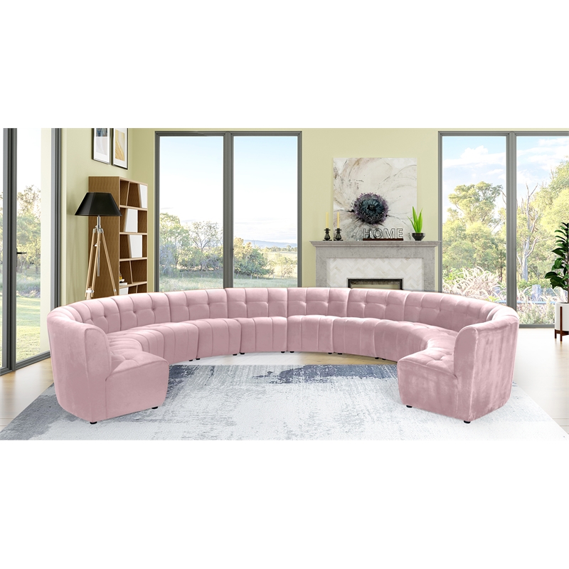 Maklaine 12-Piece Modular Contemporary Velvet Sectional Sofa in Pink