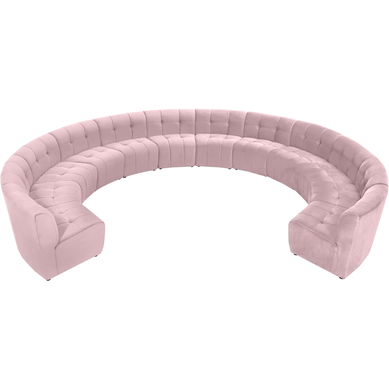 Maklaine 12-Piece Modular Contemporary Velvet Sectional Sofa in Pink