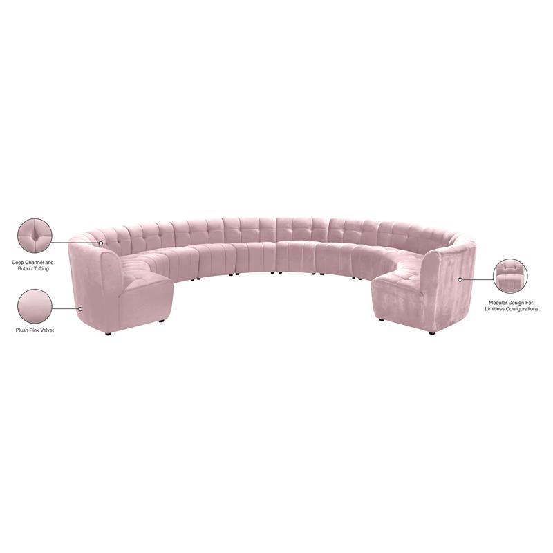 Maklaine 12-Piece Modular Contemporary Velvet Sectional Sofa in Pink