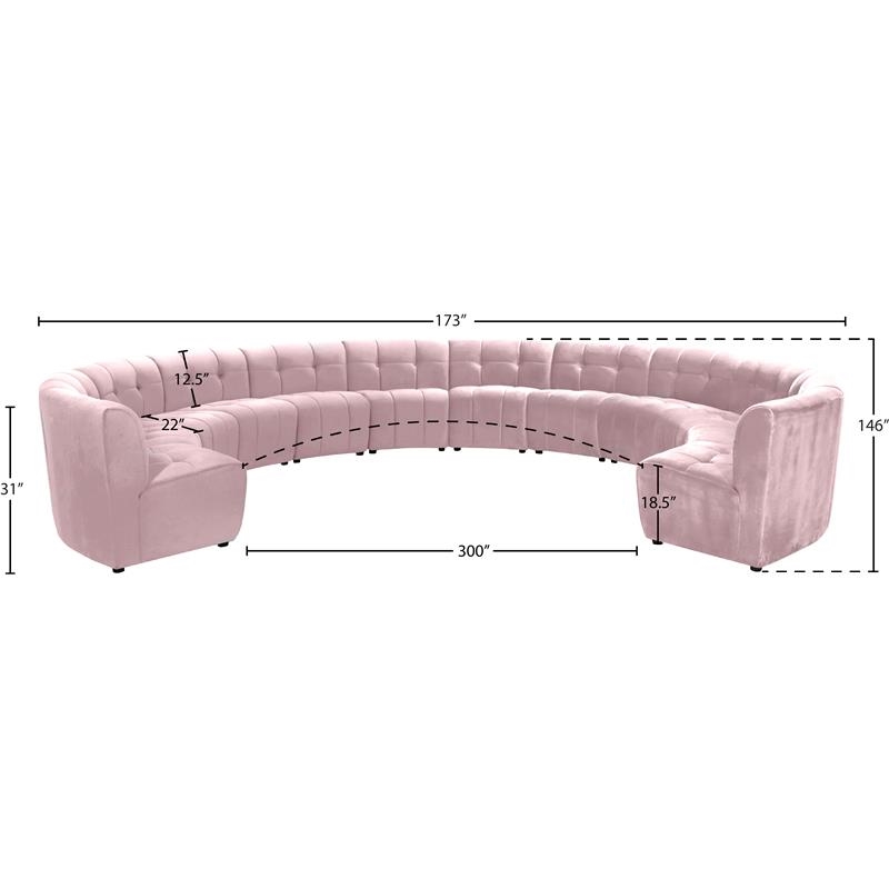 Maklaine 12-Piece Modular Contemporary Velvet Sectional Sofa in Pink