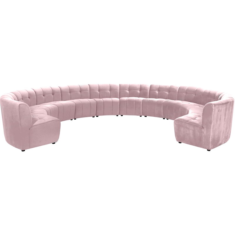 Maklaine 12-Piece Modular Contemporary Velvet Sectional Sofa in Pink